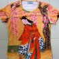 RED KIMONO SAKURA Japan Ukiyoe Art Shirt Long Sleeve L