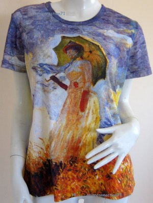 Monet WOMAN with PARASOL Art Print Cap Sleeve T-shirt Misses M Medium
