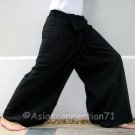 Thai XXXL Plus Size Fisherman Pants Yoga Beach Dance Trousers Solid BLACK Cotton