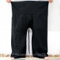 Thai XXXL Plus Size Fisherman Pants Yoga Beach Dance Trousers Solid BLACK Cotton