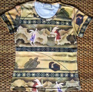 JAPAN Usagi FOLKLORE Japanese UKIYOE Art Print T Shirt Misses M Medium