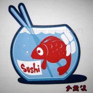 FISHY SUSHI CISSE Disco Party Rave T-shirt Slim Fit Asian M Medium White