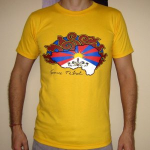 SAVE TIBET Dalai Lama China Freedom T Shirt L Yellow