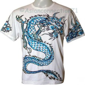 BLUE DRAGON Short Sleeve Irezumi Biker Tattoo T-Shirt L Large