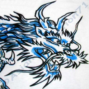 BLUE DRAGON Short Sleeve Irezumi Biker Tattoo T-Shirt M Medium