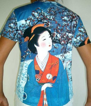 WINTER SNOW GEISHA Japan Cap Sleeve Art Print T Shirt Misses S Small