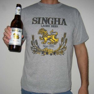 Thai SINGHA Lager BEER Cotton T-shirt M Medium Gray Thailand