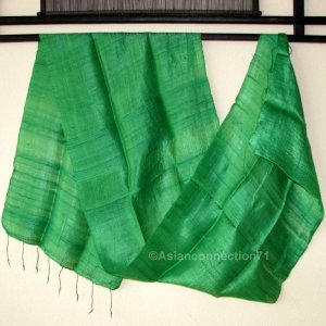 Thai Hand Crafted Silk Fabric Scarf KELLY GREEN Siam Thailand Textile