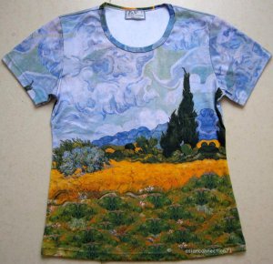 Van Gogh WHEAT FIELD with CYPRESSES Fine Art Print T Shirt Misses S