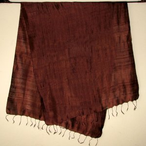 Thai Silk Fabric Scarf Shawl Hand Craft Large Dark Brown Thailand Siam Textile