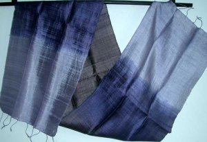 Thai Handcrafted Silk Fabric Scarf Lavendar Blue Black