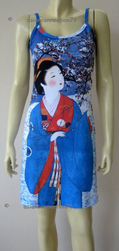 WINTER SNOW GEISHA New Japan UKIYOE Art Print Dress Misses Size S 4-6