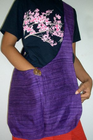 Thai Raw Silk Messenger Sling BUDDHA BAG Purse PURPLE Thailand Siam