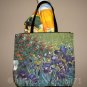 IRISES Vincent VAN GOGH Hand Printed Fine Art Bag Purse Tote Messenger L Large