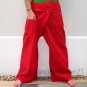 Thai Fisherman Pants Asian Yoga Beach Dance Trousers 280 gram RED Cotton FREESIZE