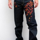 Japan AUTUMN LEAVES Embroidered Selvedge Jeans 36 x 38