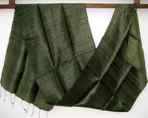 Thai Handwoven Pure Silk Fabric Scarf Dark FOREST GREEN
