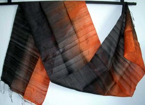 Thai Silk Fabric Scarf Hand Crafted AMBER & BLACK New!