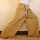 PLUS SIZE Thai Cotton Drill Fisherman Pants Yoga Trousers BEIGE Khaki Tan XXXL 3XL