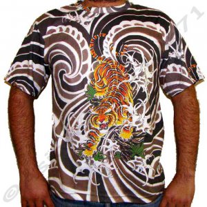 Japanese TIGER IREZUMI Japan Tattoo Art Print Short Sleeve T Shirt Mens XL