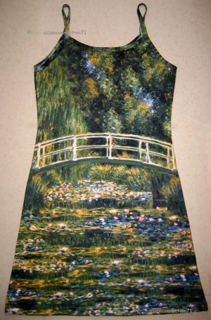 Monet WATER LILY POND Hand Print Fine Art Dress Size XL 16-18