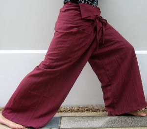 PLUS SIZE Thai XXXL Cotton Drill Fisherman Pants Toga Trousers BURGUNDY Red Stripe 3XL