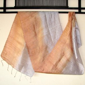 Thai Silk Fabric Scarf New Handmade SILVER and BROWN