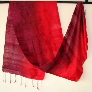 Thai Silk Fabric Scarf Hand Craft Variegated BURGUNDY and RED Siam Textile