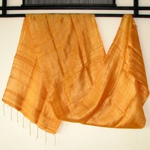 Thai Silk Fabric Scarf Shawl Hand Craft AMBER GOLD Thailand Siam Textile