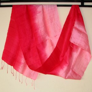 Thai Silk Fabric Scarf Shawl New Half and Half RED and PINK Colors