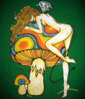 PSYCHEDELIC MUSHROOM NYMPH New REGGAE One Love T-shirt M Green