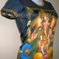 LORD GANESH Hindu God Fine Art Hand Print Ganapati T Shirt Misses Size L Large