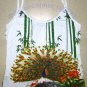 PEACOCK In Bamboo Asian Art Print Shirt TANK TOP Singlet Misses Size L Large