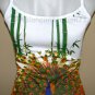 PEACOCK In Bamboo Asian Art Print Shirt TANK TOP Singlet Misses Size L Large