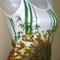 PEACOCK In Bamboo Asian Art Print Shirt TANK TOP Singlet Misses Size M Medium