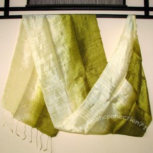 Thai Silk Fabric Scarf Hand Crafted OLIVE and CREAM
