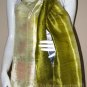 Thai Silk Fabric Scarf Hand Crafted OLIVE and CREAM
