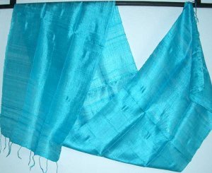 Thai Silk Fabric Scarf BRIGHT TURQUOISE BLUE Thailand Siam Textile Fabric