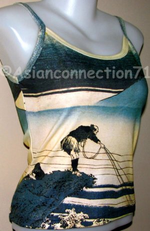 FISHERMAN Ukiyoe Japan Art Print TANK TOP Shirt Misses L Large