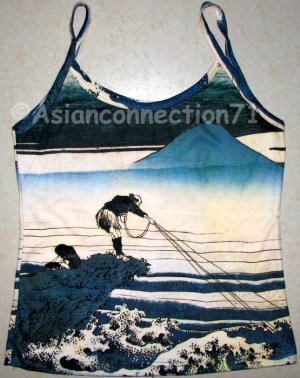 FISHERMAN Ukiyoe Japan Art Print TANK TOP Shirt Misses M Medium