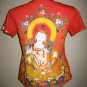 GUANIM Buddhist Goddess of Mercy Cap Sleeve Hindu Art Print T Shirt Misses L Large