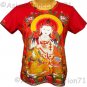 GUANIM Buddhist Goddess of Mercy Cap Sleeve Hindu Art Print T Shirt Misses M Medium