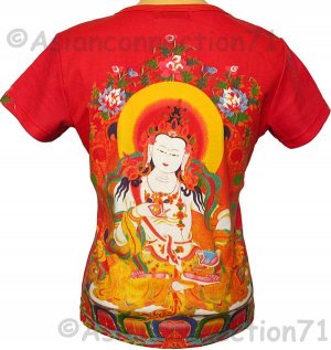 GUANIM Buddhist Goddess of Mercy Cap Sleeve Hindu Art Print T Shirt Misses M Medium