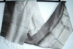 Thai Silver Grey and Brown New 100% Silk Fabric Scarf