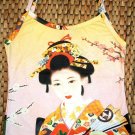 Japanese Ukiyoe Art Print Shirt Singlet TANK TOP GEISHA with SENSU Misses Size S Small