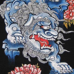 SHISA LION Okinawa Japan Tokyo Yakuza RONIN T-shirt M Medium Black