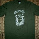 GOOD LUCK BUDDHA Rub My Tummy Fun New T-Shirt L Green