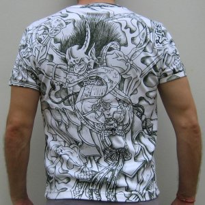 RAIJIN Japanese THUNDER GOD Charcoal Irezumi Tattoo T-Shirt Short Sleeve Size L