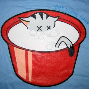 GET SOME REST Sleepy Kitty CISSE T-Shirt L Blue Party Dave Disco