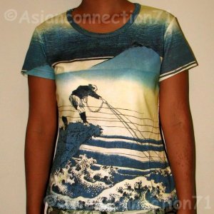 FISHERMAN Ukiyoe Japanese Art Print Cap Sleeve T Shirt Misses Size S